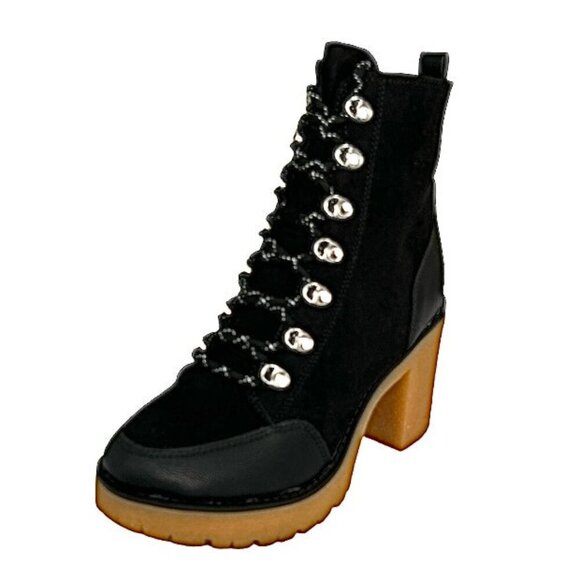 SUN STONE LENNONN Women's Lace-Up Block Heel Booties Black Size 7 - Picture 2 of 9